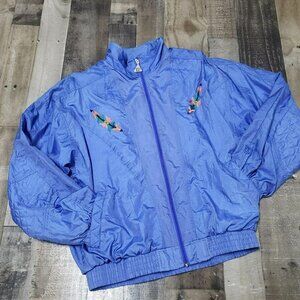 VTG 90s Wilson Solid Blue Wind Breaker Bomber Jacket Embroidered Tribal Jacket L